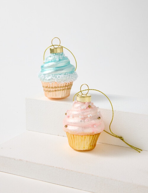 Christmas Shop Glass Ornament, Cupcakes, Set of 2 product photo