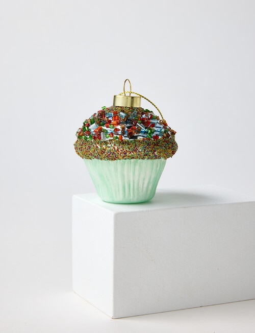 Christmas Shop Glass Ornament, Mint Cupcake product photo