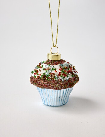 Christmas Shop Glass Ornament, Blue Cupcake product photo