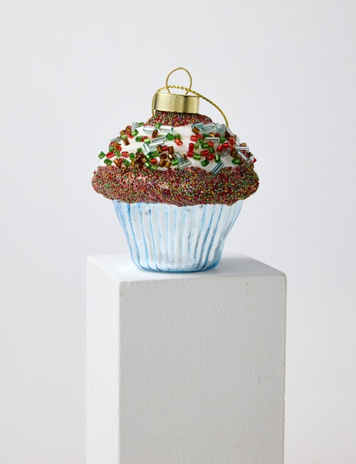 Christmas Shop Glass Ornament, Blue Cupcake product photo View 02 L