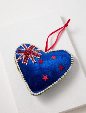 Christmas Shop Fabric Ornament, NZ Beaded Heart product photo