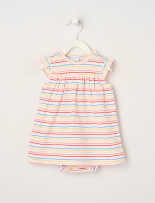 Teeny Weeny Play Time Striped Bodysuit Dress, Powder Pink product photo