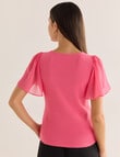 Whistle V-Neck Rib Flutter Sleeve Tee, Pink product photo View 02 S