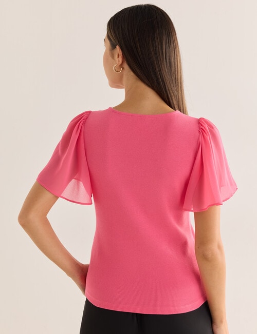 Whistle V-Neck Rib Flutter Sleeve Tee, Pink product photo View 02 L
