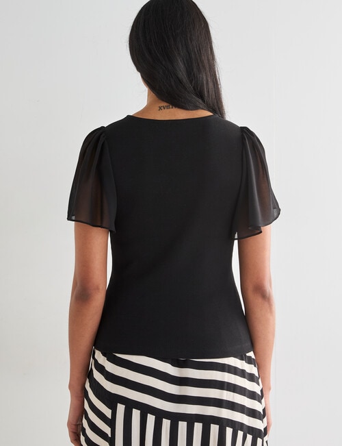 Whistle V-Neck Rib Flutter Sleeve Tee, Black product photo View 02 L