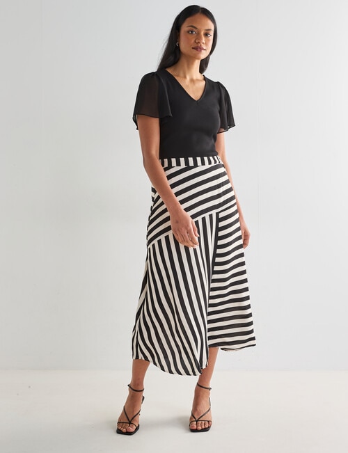 Whistle V-Neck Rib Flutter Sleeve Tee, Black product photo View 03 L