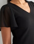 Whistle V-Neck Rib Flutter Sleeve Tee, Black product photo View 04 S