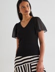 Whistle V-Neck Rib Flutter Sleeve Tee, Black product photo View 05 S