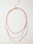 Whistle Accessories Layered Snake Chain Bead Necklace, Rose Gold product photo