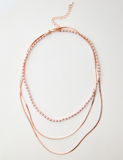 Whistle Accessories Layered Snake Chain Bead Necklace, Rose Gold product photo