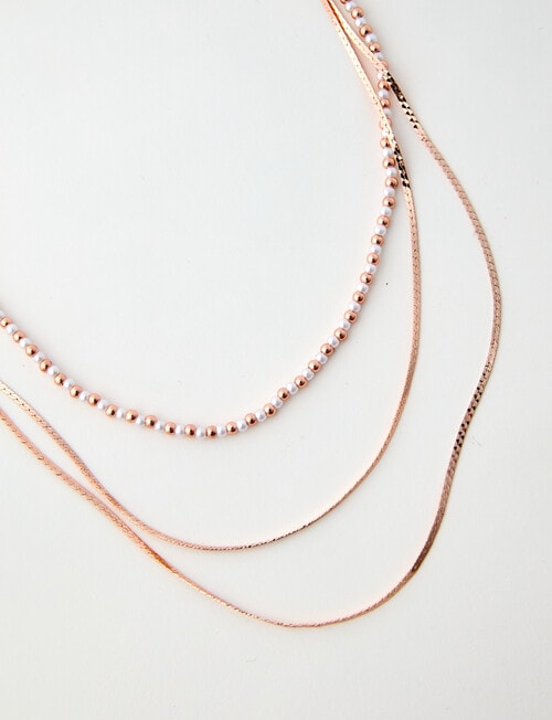 Whistle Accessories Layered Snake Chain Bead Necklace, Rose Gold product photo View 02 L