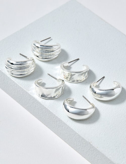 Whistle Accessories 20mm Chunky Huggie Earring Set, 3-Pack, Silver Tone product photo