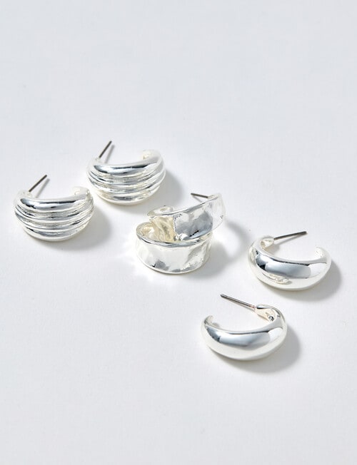 Whistle Accessories 20mm Chunky Huggie Earring Set, 3-Pack, Silver Tone product photo View 02 L