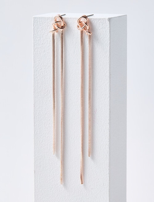 Whistle Accessories Knot Snake Chain Earrings, Rose Gold Tone product photo