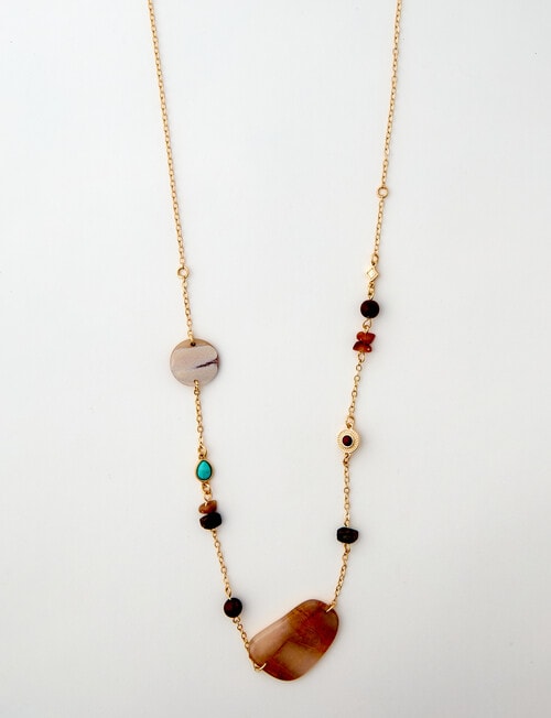 Whistle Accessories Multi Stone Boho Long Necklace, Gold Tone product photo
