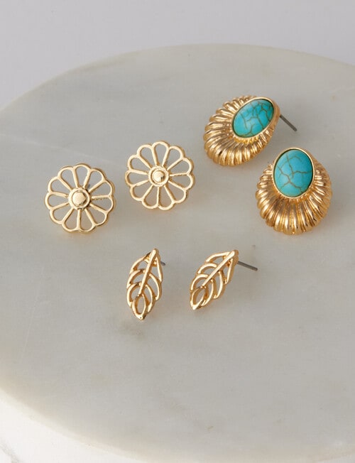 Whistle Accessories Boho Earring Set, 3-Pack, Gold Tone product photo