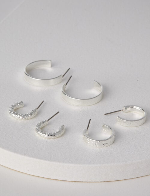 Whistle Accessories Huggie Earring Set, 3-Pack, Silver Plated product photo