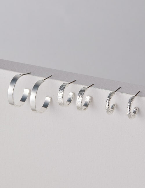 Whistle Accessories Huggie Earring Set, 3-Pack, Silver Plated product photo View 02 L