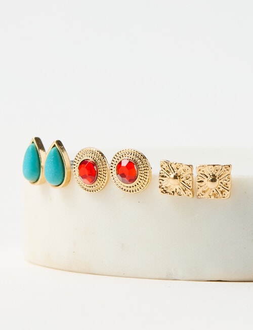 Whistle Accessories Multi Stone Earring Set, 3-Pack. Gold Tone product photo View 02 L