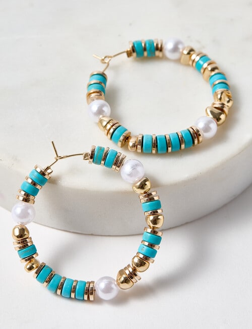 Whistle Accessories Turquoise Beaded Hoops, Gold Tone product photo View 02 L