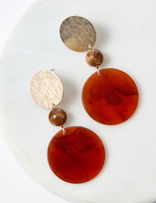 Whistle Accessories Marbled Circle Drop Earrings, Gold Tone product photo