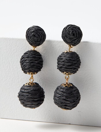 Whistle Accessories Raffia Ball Earrings, Black product photo