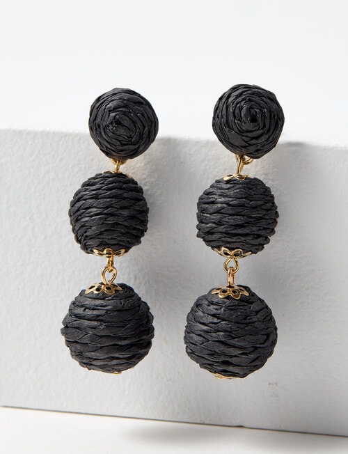 Whistle Accessories Raffia Ball Earrings, Black product photo