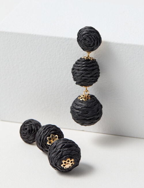 Whistle Accessories Raffia Ball Earrings, Black product photo View 02 L