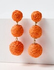 Whistle Accessories Raffia Ball Earrings, Orange product photo
