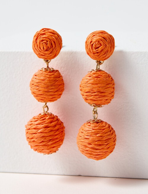 Whistle Accessories Raffia Ball Earrings, Orange product photo