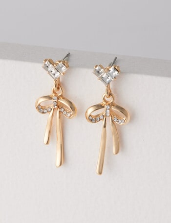 Whistle Accessories CZ Crystal Bow Earrings, Gold Tone product photo