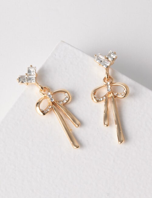 Whistle Accessories CZ Crystal Bow Earrings, Gold Tone product photo View 02 L