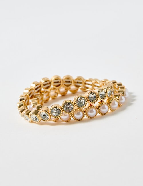 Whistle Accessories Crystal + Pearl Stretch Bracelet Set, Gold Tone product photo