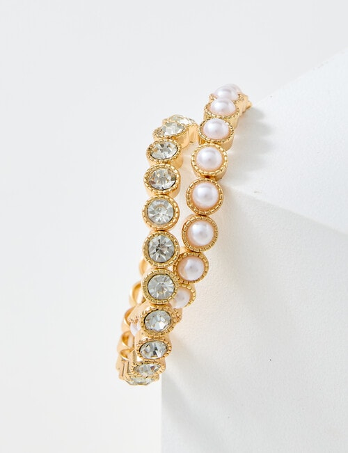 Whistle Accessories Crystal + Pearl Stretch Bracelet Set, Gold Tone product photo View 03 L