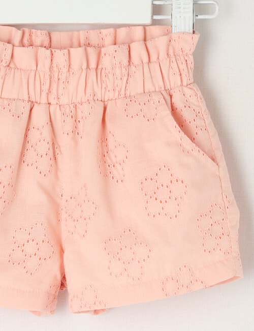 Teeny Weeny Play Time Embroidered Anglaise Shorts, Pale Peach product photo View 02 L