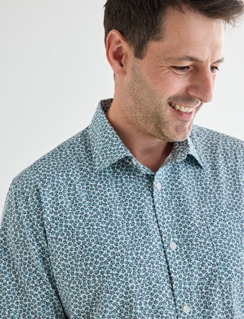 Chisel Mini Flower Short Sleeve Shirt, White & Blue product photo