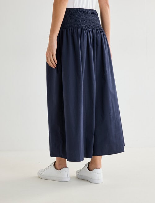 Whistle Shirred Waist Poplin Skirt, Midnight product photo View 02 L
