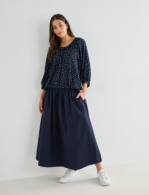 Whistle Shirred Waist Poplin Skirt, Midnight product photo View 03 L