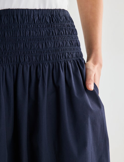 Whistle Shirred Waist Poplin Skirt, Midnight product photo View 04 L