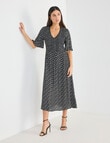 Whistle V-Neck Shirred Front Dress, Black & Ecru product photo View 03 S