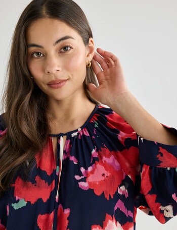 Whistle Spring Floral Peasant Blouse, Blue product photo