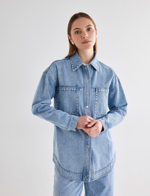 Mineral Sven Studded Denim Jacket, Blue Wash product photo View 04 L