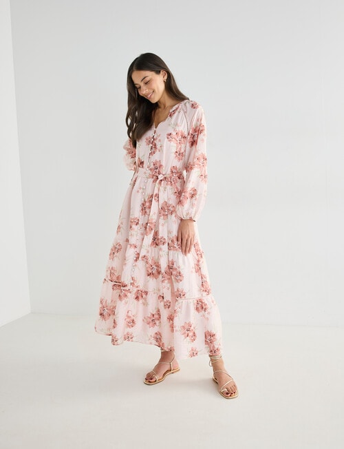 Whistle Floral Three Quarter Midi Dress, Pink product photo View 03 L