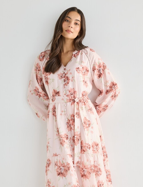 Whistle Floral Three Quarter Midi Dress, Pink product photo View 05 L