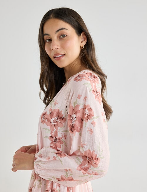 Whistle Floral Three Quarter Midi Dress, Pink product photo View 07 L