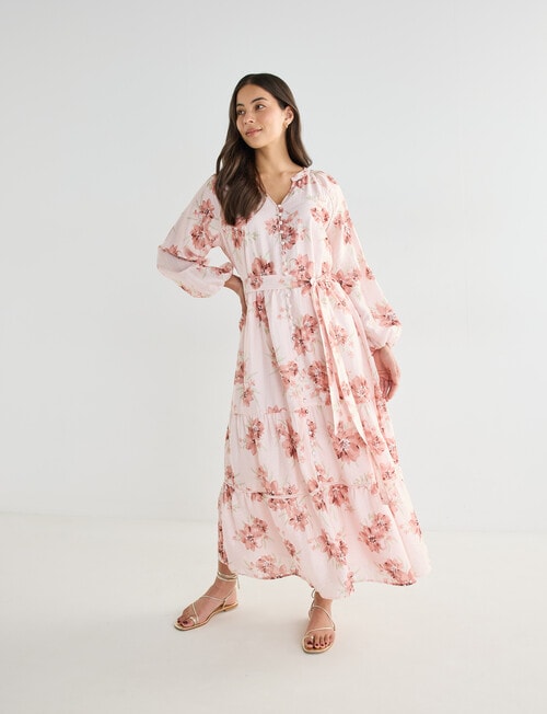 Whistle Floral Three Quarter Midi Dress, Pink product photo View 09 L