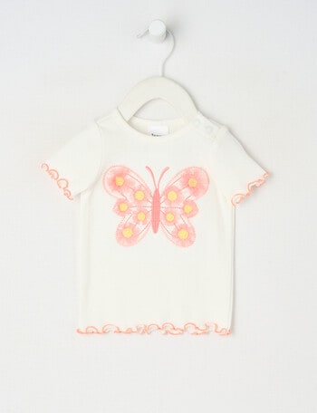 Teeny Weeny Play Time Butterfly Short-Sleeve Rib Tee, White product photo