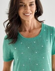 Ella J Spot Foil Print Short Sleeve Tee, Green product photo
