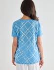 Ella J Criss Cross Foil Print Short Sleeve Tee, Blue product photo View 02 S