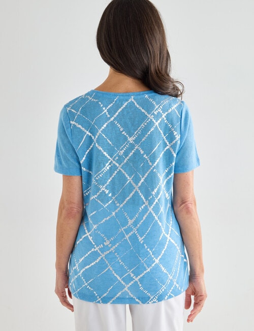 Ella J Criss Cross Foil Print Short Sleeve Tee, Blue product photo View 02 L